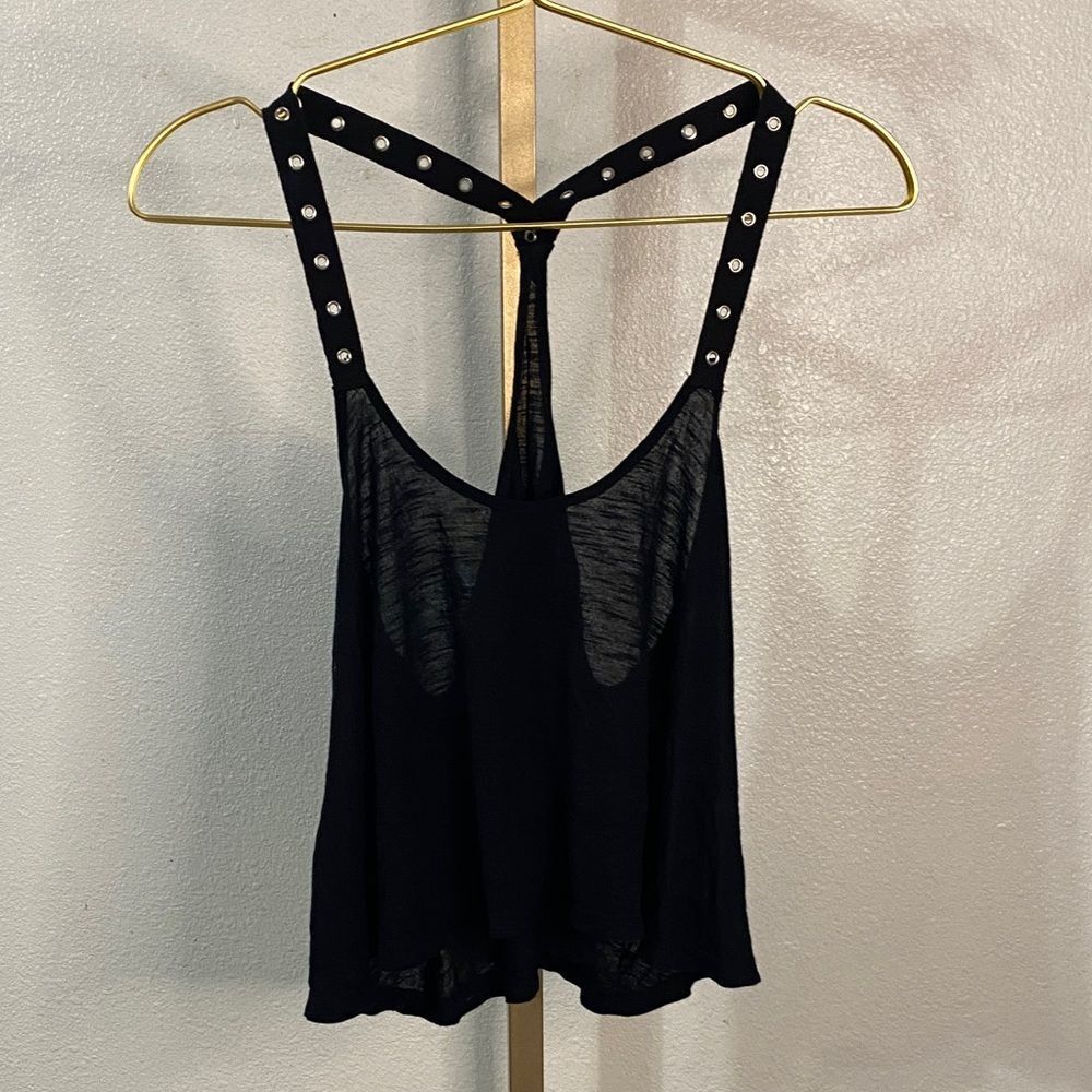 Emma & Sam- Black Eyelet Strap Tank- Small